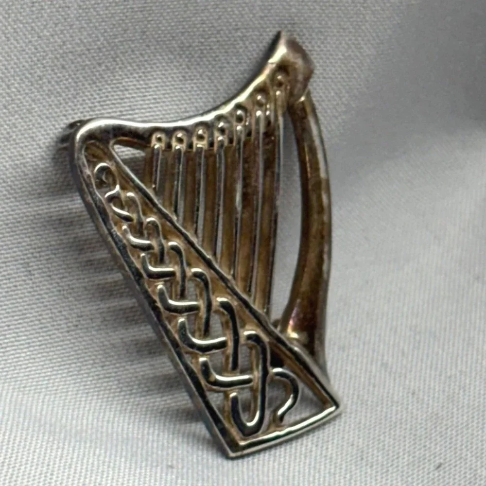 Unbranded Harp Brooch Unisex OS Silver Good Celtic Knot 925 Sterling Vintage